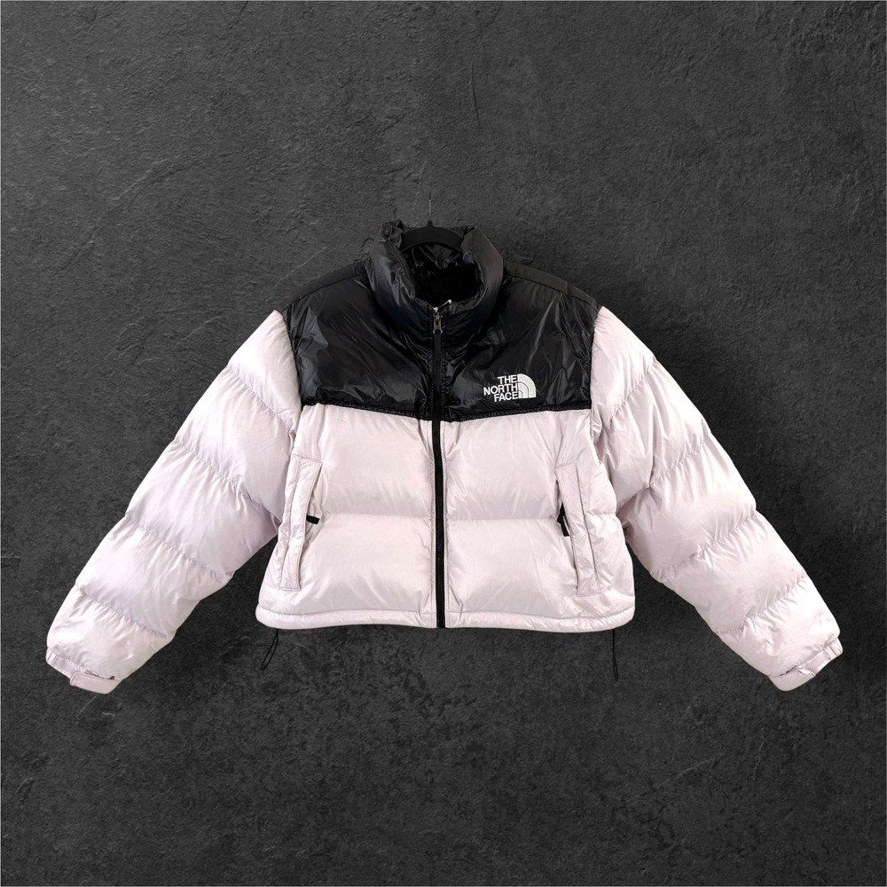 The North Face Nuptse Cropped Puffer Jacket Lavender Black Womens XL 700 Down